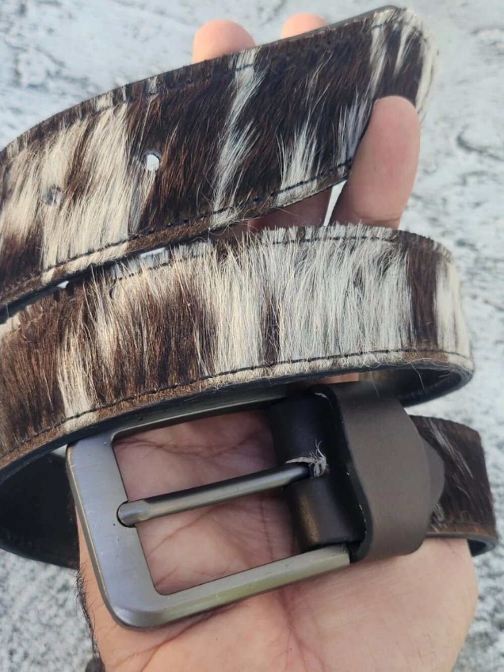 Handmade Waistband Real fur Cowhide Leather Belt Unisex Size 33-34 inches New